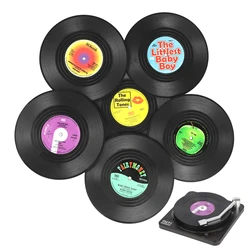 6pcs/set Creative Vinyl Coasters for Drinks Music Coasters with Vinyl Record Player Holder Retro Record Disk Coaster Mug Pad Mat