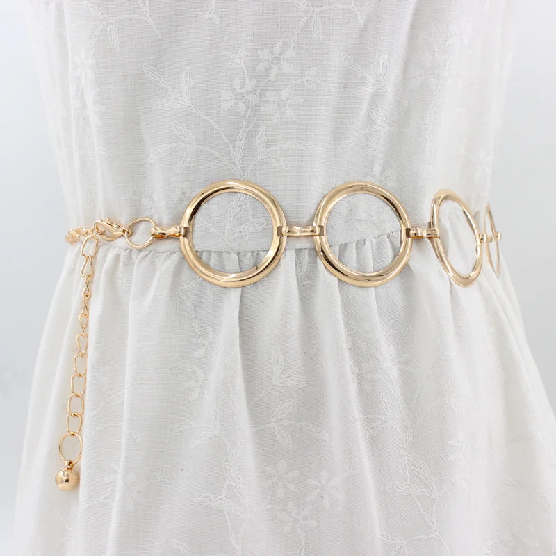 

Fashion Women Circle Metal Chain Belt Golden Ring Fringes Ring Waist Chain Clothes Belts Lady Hip Ketting Riem Party Dress Belt