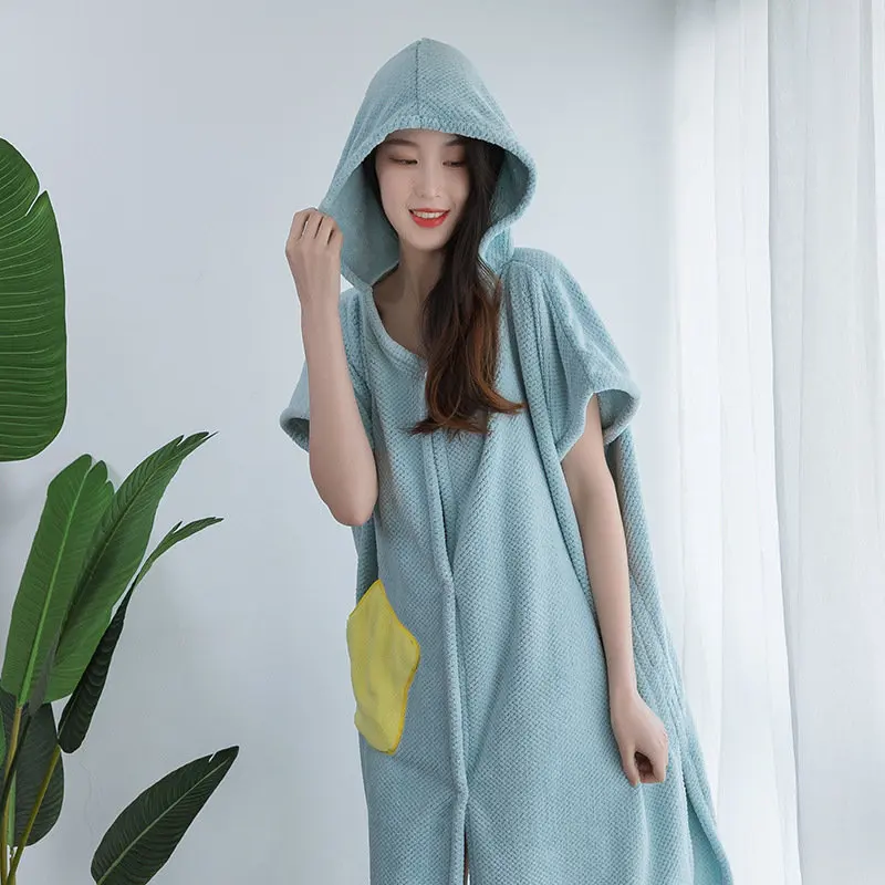 New Simple Cloak Hooded Large Bath Towel With Pocket Wearable Quick Dry Miraculous Bathrobes Cap Microfiber Soft Beach Towels