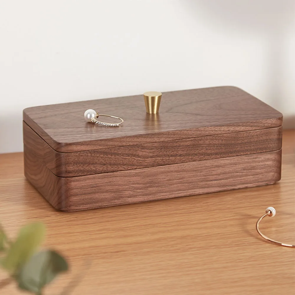 Two Layers Natural Solid Wood Jewelry Storage Box Necklace Earrings Ring Dressing Table Organizer Girlfriend Mom Birthday Gift