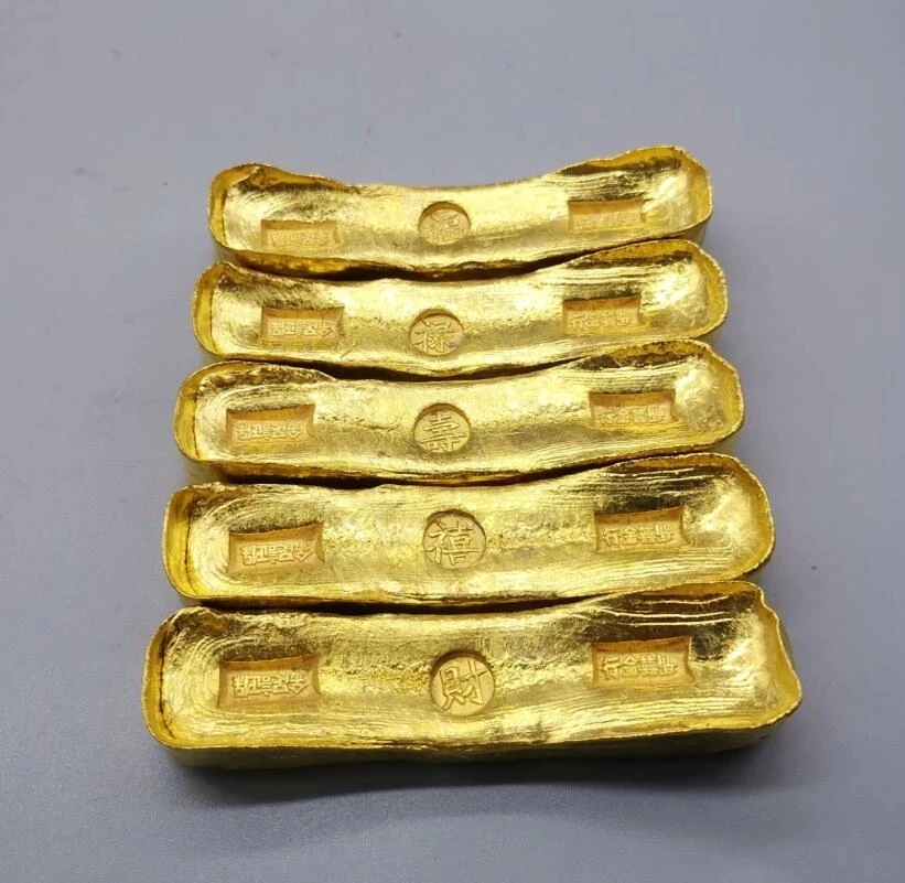 

China brass Imitate Gold bars crafts statue A set