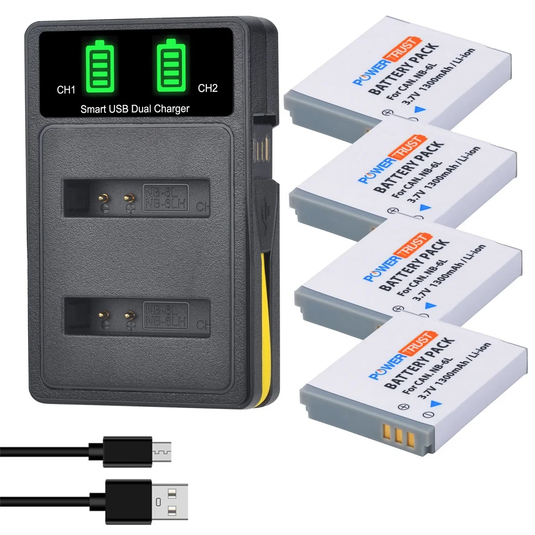 

NB-6LH/NB-6L Battery and USB Dual Charger for Canon PowerShot SX540/SX530/SX520/SX500 HS, SX170 is,SX710/SX610/SX600 HS,S120,D30