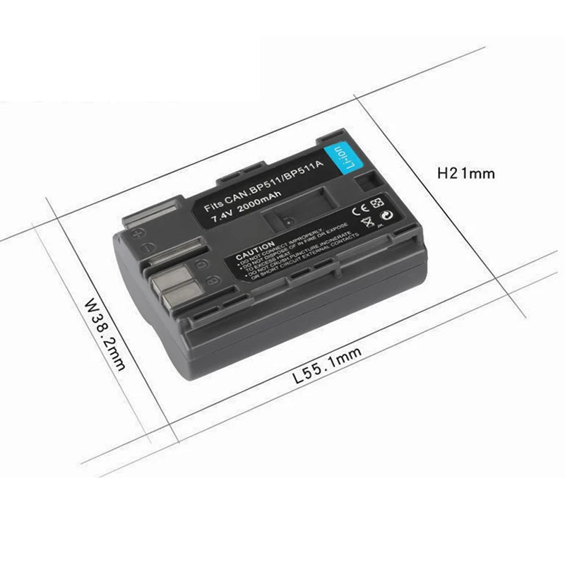 7.4V 2000mAh BP-511A Rechargeable Li-Ion Battery BP-511 for Canon EOS 40D 300D 5D 20D 30D 50D 10D D60 G6 Digital Camera