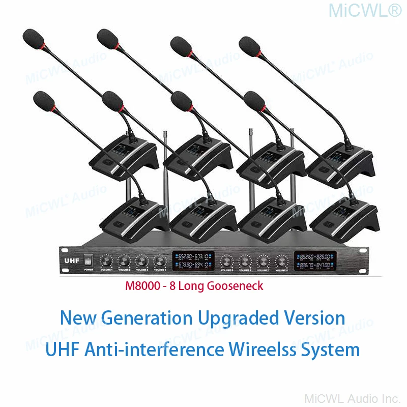 Professional 8 Channel Wireless Microphone System 8 Table Conference Gooseneck Mic UHF Fixed Frequency Anti-Interference