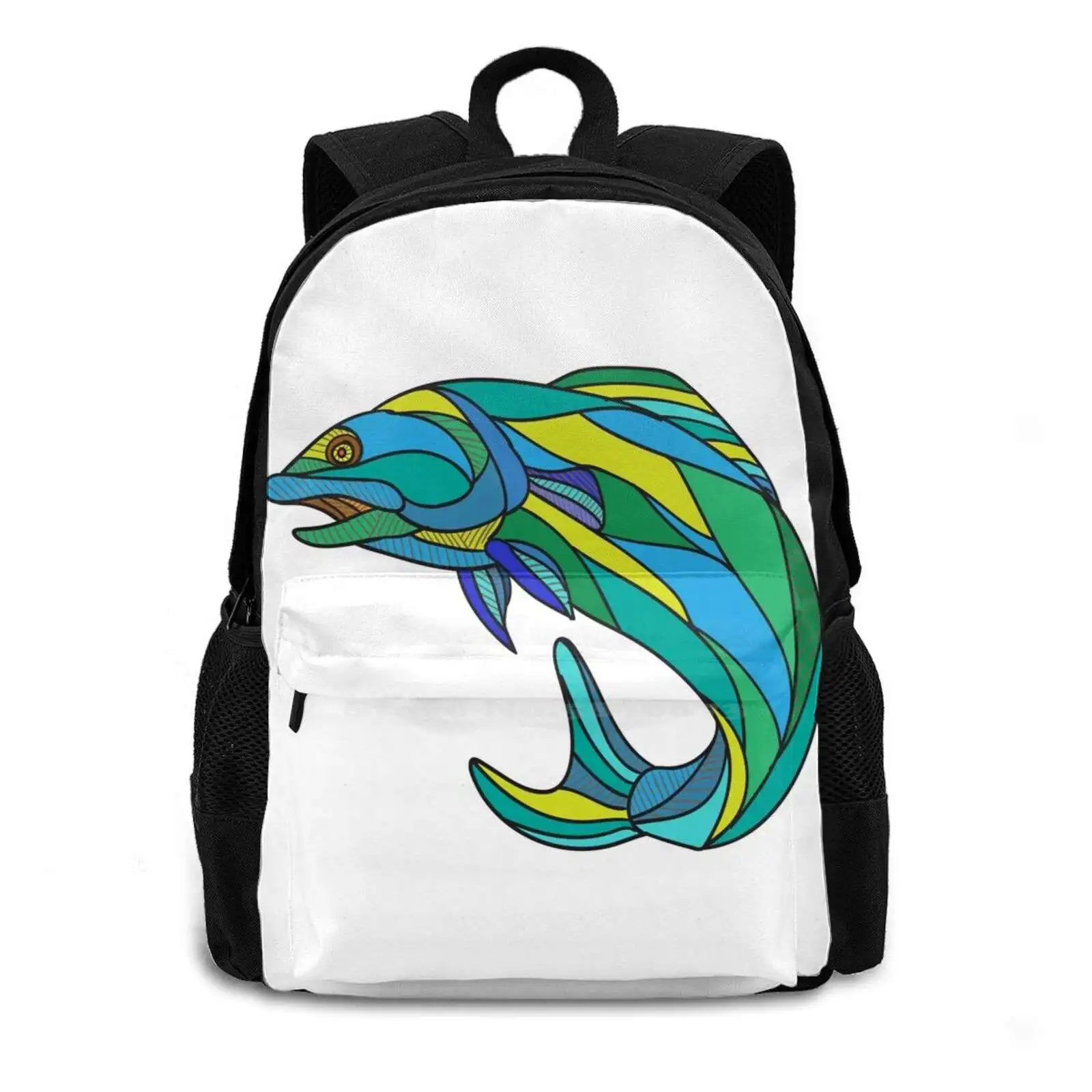 Atlantic Salmon Jumping Drawing 3d Print Design Backpack Casual Bag Sketch Atlantic Salmon Salmon Trout Salmonidae Fish Bay