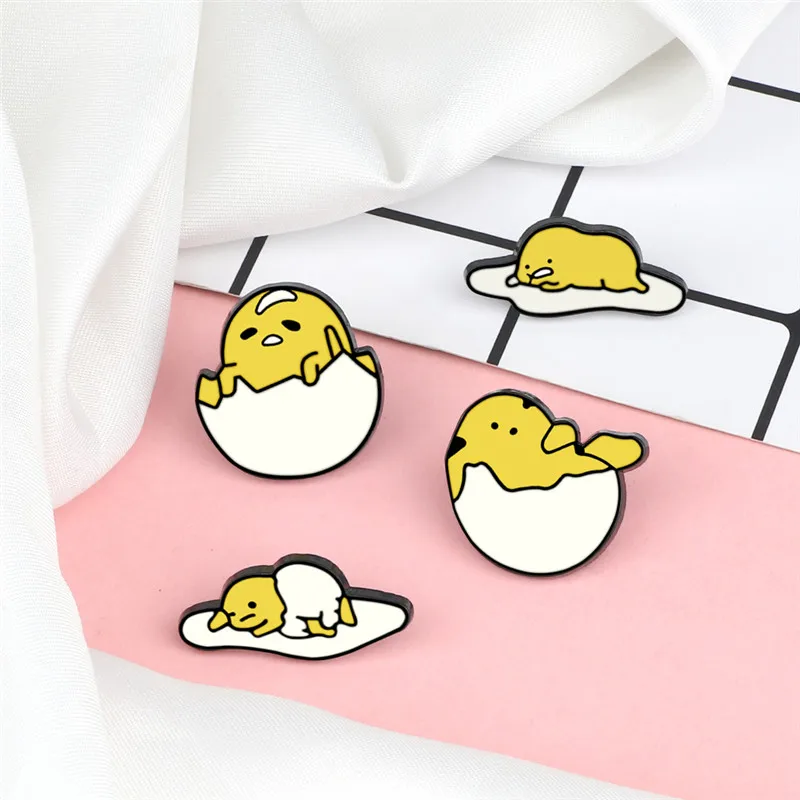 Neue Cartoon Broschen Weiß Gelb Pochiert Eier Faul Emaille Pin Für Frauen Tasche Kleidung Abzeichen Revers Taste Pins Kinder Nette schmuck