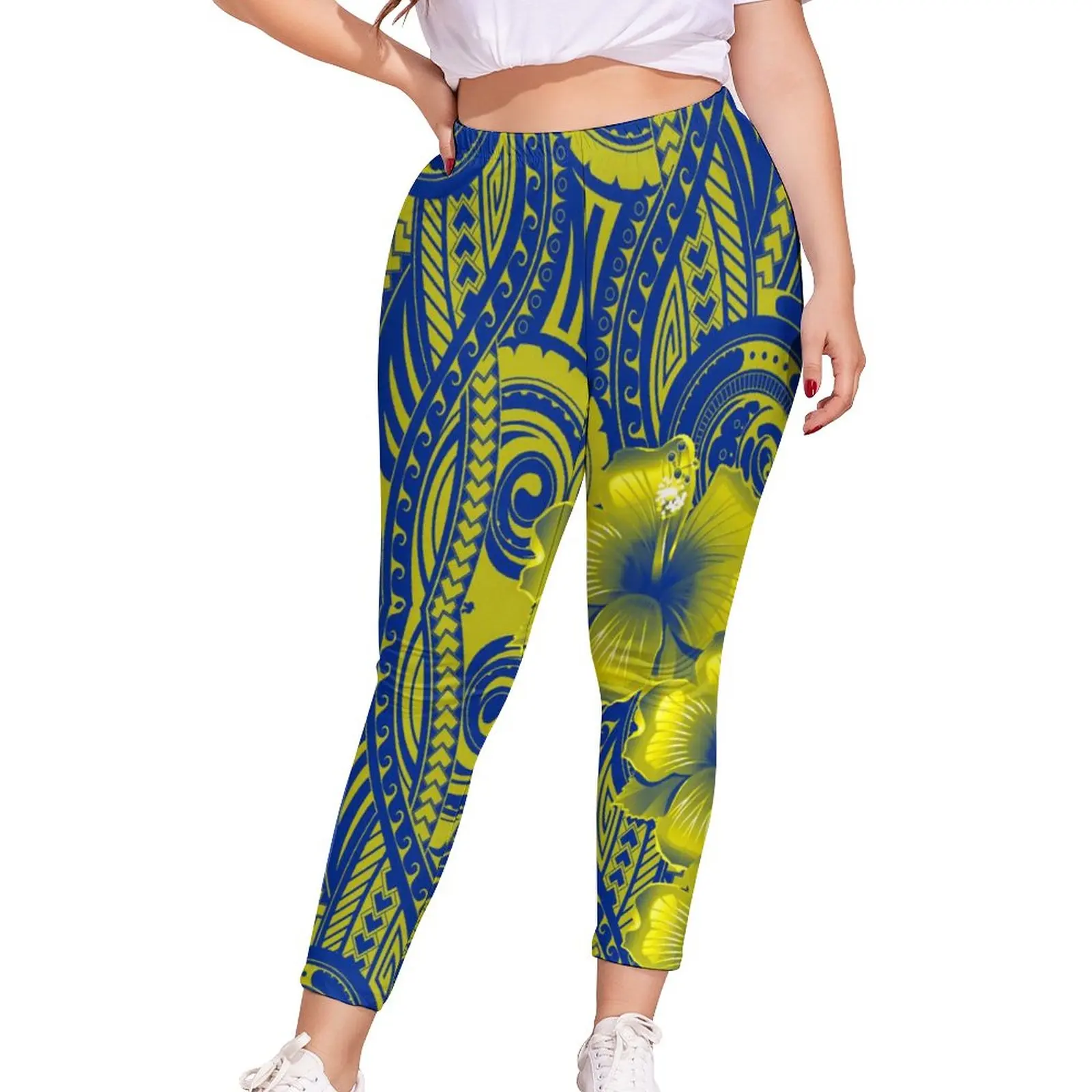 

High Quality Tribal Clothes Islanders Refined Hot Selling Female Stretch Knitted Leggings Full Pattern Custom