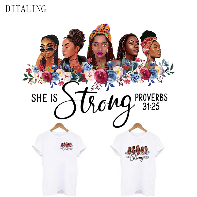 African Girl Patches For Clothing She Is Strong Iron-On Transfers For Clothes American Black Girl DIY Washable T-Shirt Stickers