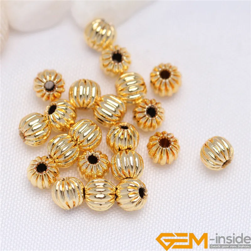 100Pcs Hypoallergenic Corrugated Smooth 14 Yellow Gold Filled Spacer Beads For Jewelry Making 3 4 5 6 8mm