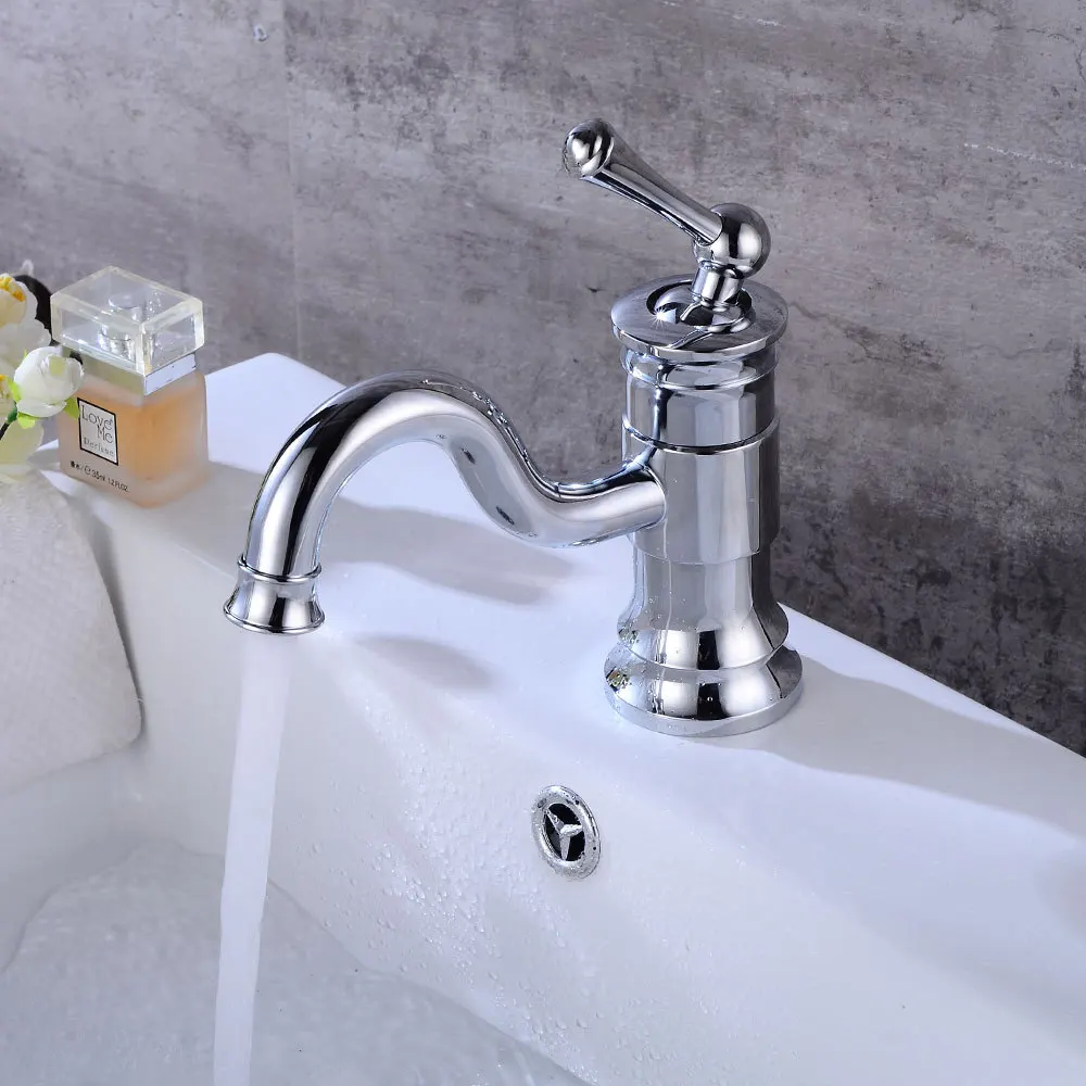 

Basin Faucet chrome bathroom Sink Faucet Single Handle Hole Deck Vintage Wash Hot Cold Mixer Tap Crane