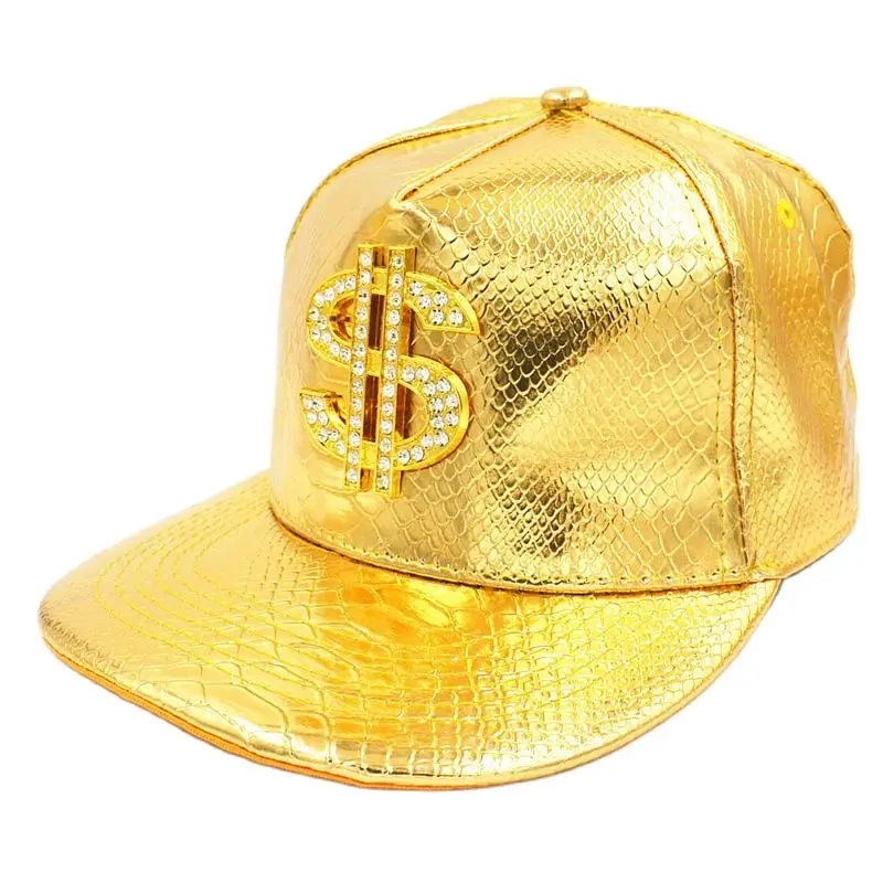 Doitbest Metal Golden dollar style mens Baseball Cap hiphop cap leather Adjustable Snapback Hats for men women