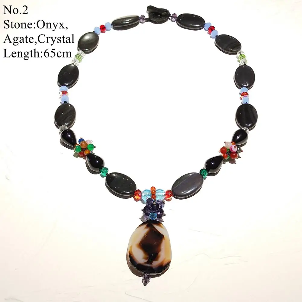 Lii Ji New Year Gift Real Stone Statement Pendant Necklace Agate Crystal Black Necklace Women Jewelry