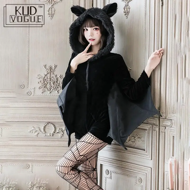 Vampire Bat costumi Cosplay Masquerade Woman Black Evil Horror Hooded Vampire Bat Sleeve Halloween natale capodanno Show Cos