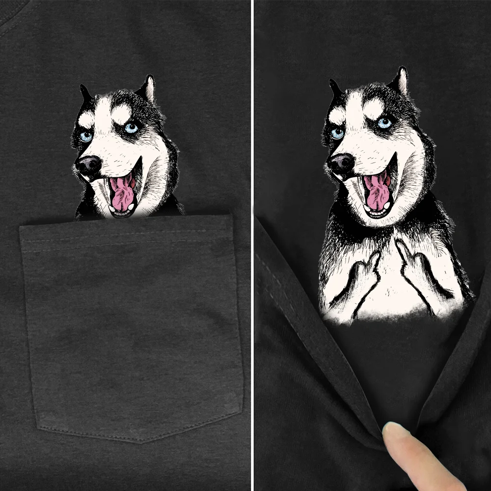 CLOOCL Funny T-Shirt Fashion Brand Summer Pocket Husky Dog Printed T-shirt Men's for Women Shirts Hip Hop Tops Funny Cotton Tees