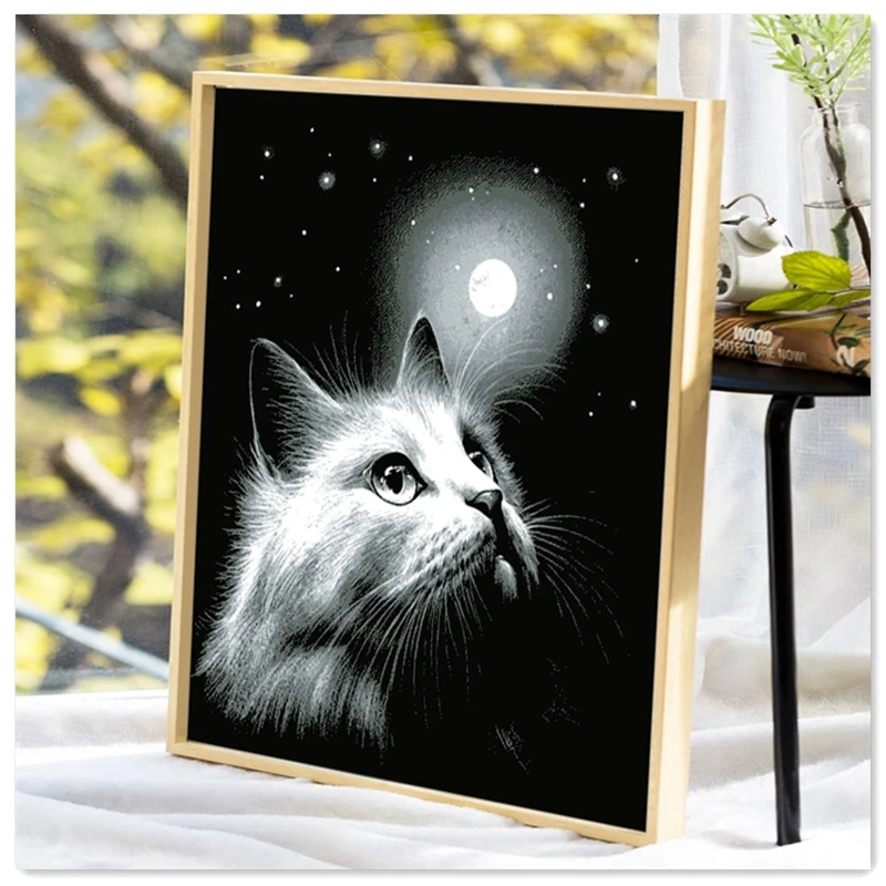 Cat under the moon cross stitch package sets aida 18ct 14ct 11ct black cloth people kit embroidery DIY handmade needlework