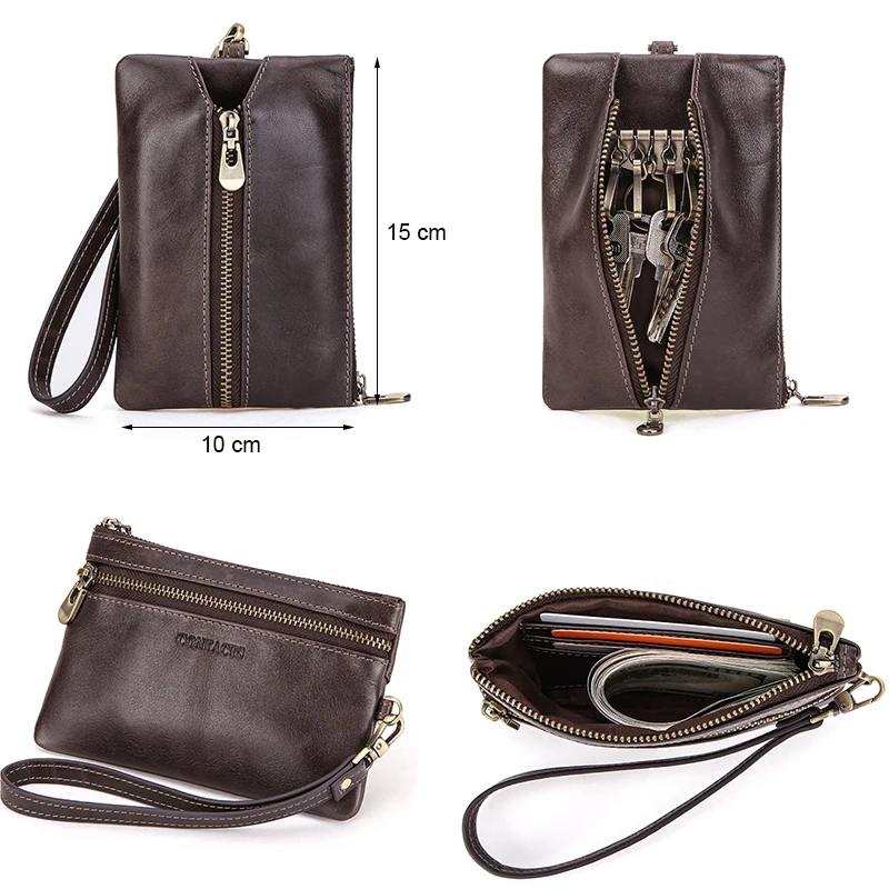 CONTACT'S Echtem Leder Schlüssel Ring Fall Kleine Geldbörse Zipper Tasche Multifunktions Auto Schlüssel Kette Schlüssel Veranstalter Haushälterin