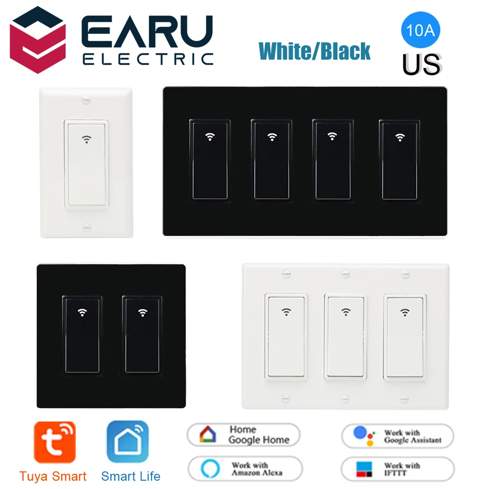 

1/2/3/4 Gang 10A US WIFI Smart Wall Switch Spring Return Button Switch Voice Remote Control Smart Life TUYA Alexa Google Home