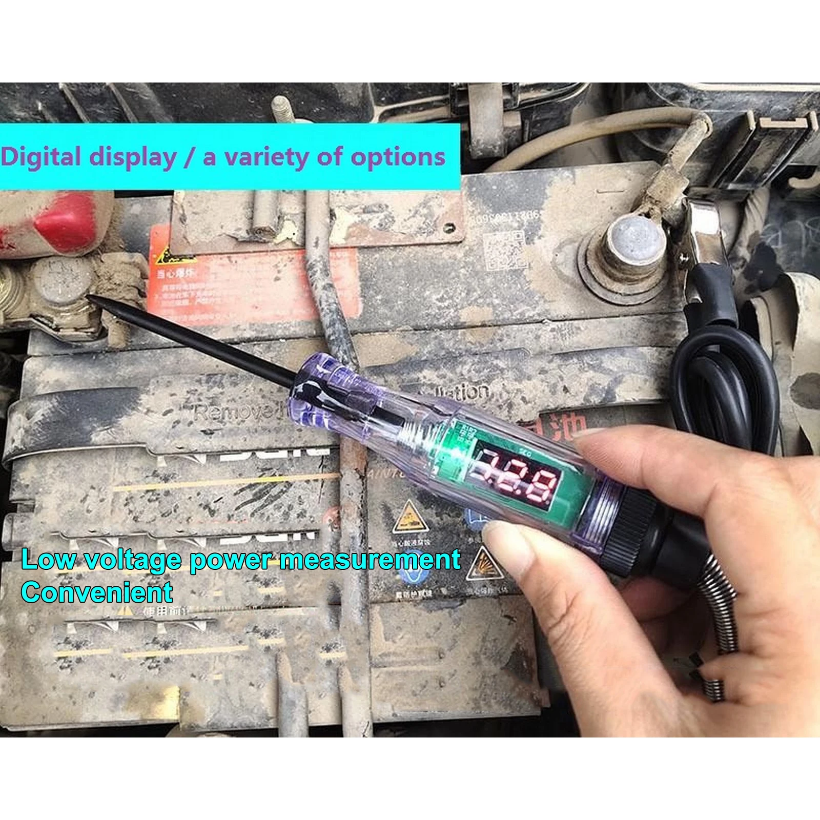 Car Truck Voltage Circuit Tester Digital Display Long Probe Pen Light Bulb Automobile Diagnostic Tools Auto Repair 6V 12V 24V DC