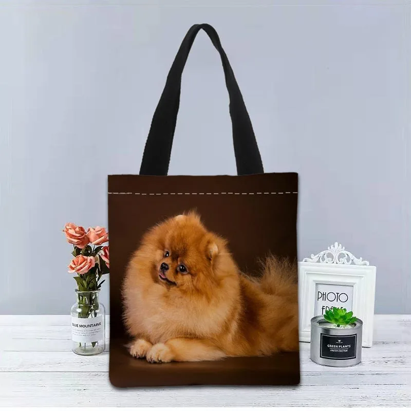 Pomeranian cão bolsa dobrável saco de compras reutilizável eco grande unisex tecido lona sacos ombro tote bolsa de pano de mercearia 1208