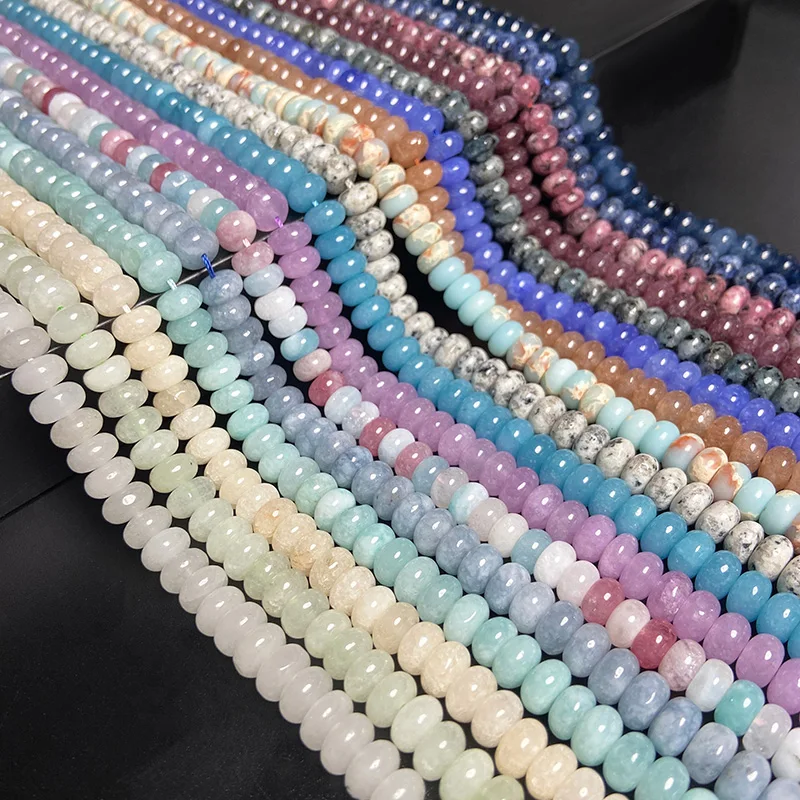 Natural Stone Smooth Rondelle Beads Chalcedony Jades Rondelle Bead Abacus Loose Spacer Beads For DIY Necklace Earring Making