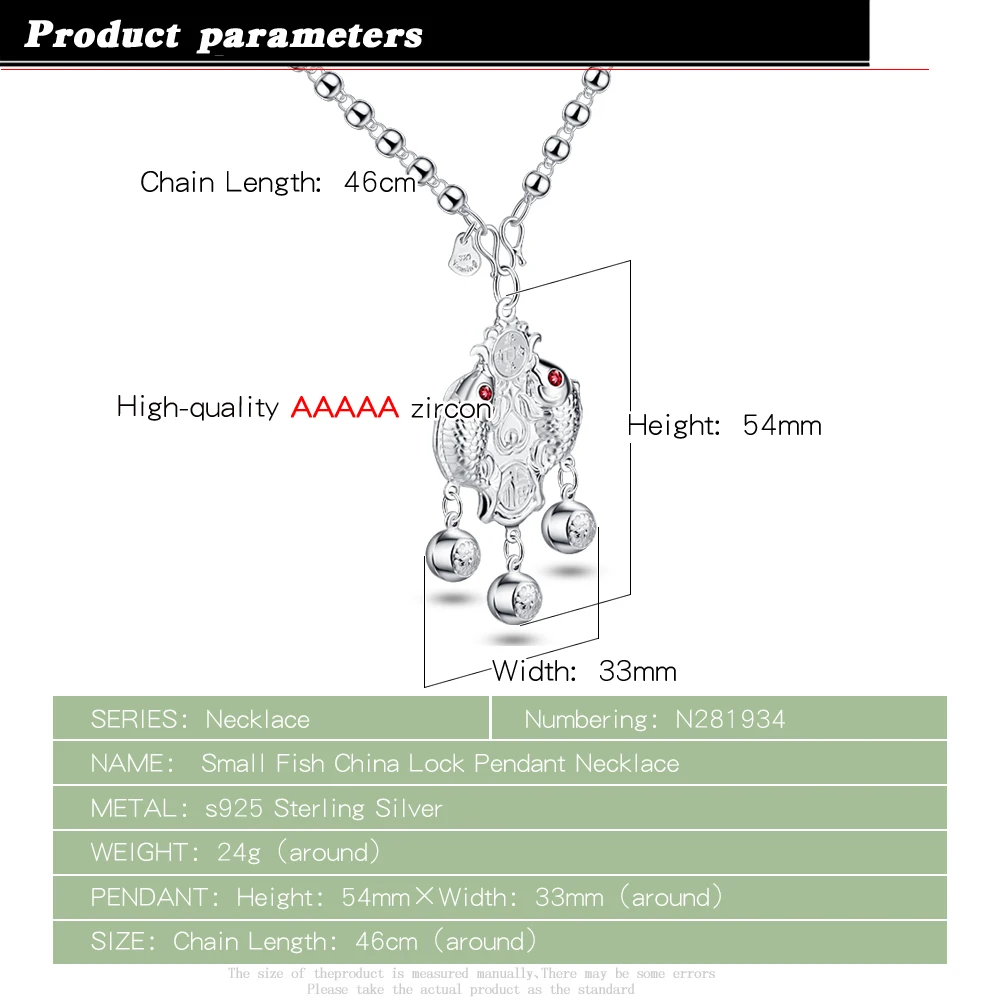 Exquisite Ethnic 925 Sterling Silver Wealth Making Fish Pendant Necklace For Women Charms Vintage Jewelry Chain Wholesale