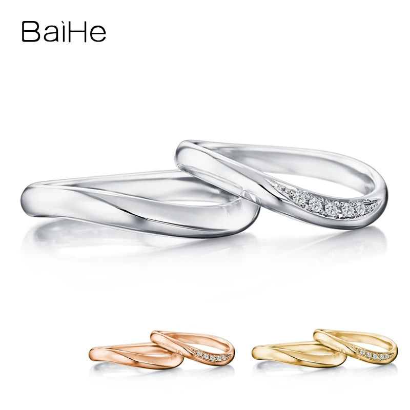 

BAIHE Solid 18K White Gold H/SI Natural Diamonds Ring Women Man Ring Trendy Fine Jewelry Engagement Wedding Band Couple Ring