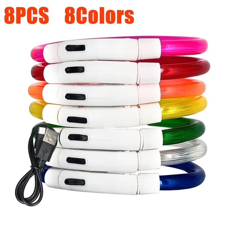 

8 Colors 8Pcs/Lot USB Rechargeable LED Pet Dog Collar Cat Puppy Necklace Adjustable Cuttable Neck Ring Safety Night Glowing