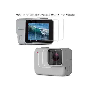 Bilashmart Tempered Glass Lens + LCD Screen Protector GoPro Hero 7 Silver White Camera Protective Film Go Pro 7 Accessories