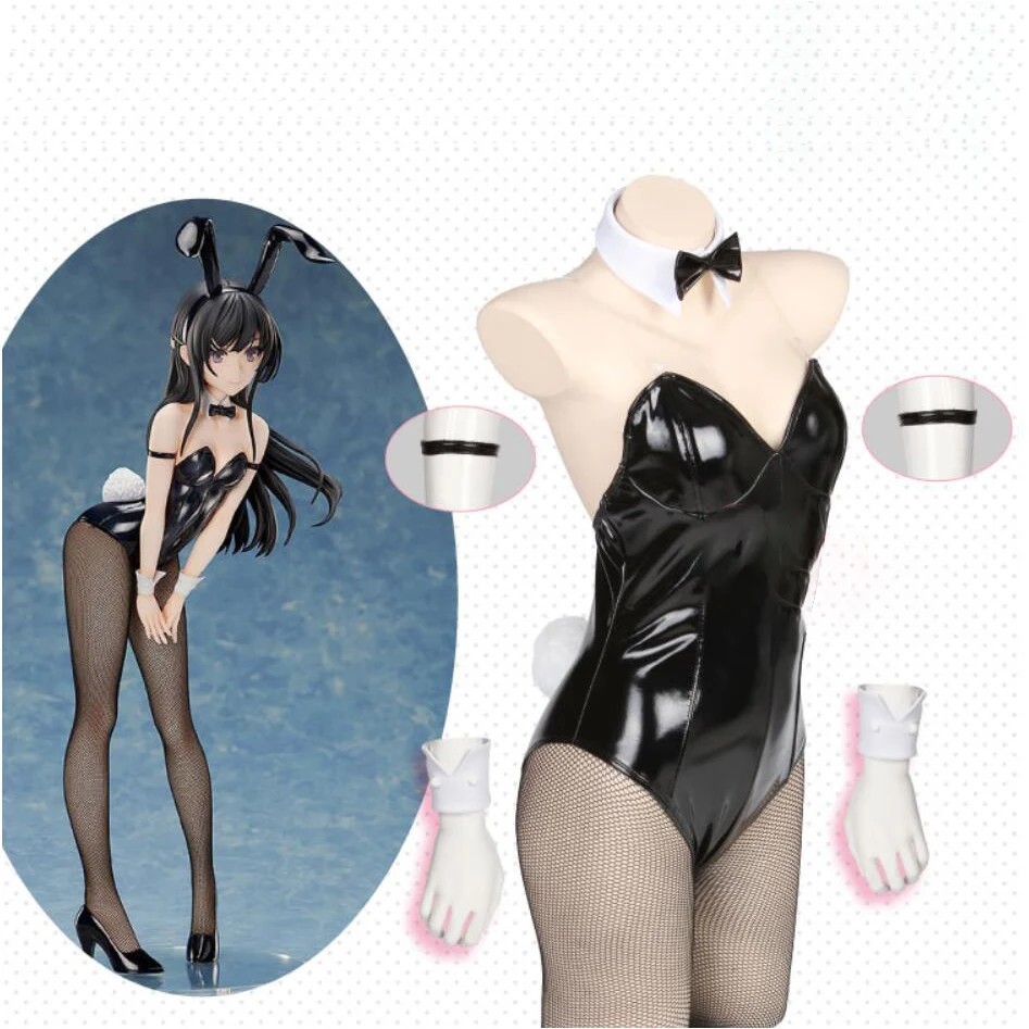 

Высокое качество Mai Sakurajima, потому что Rascal не мечтает о Bunny Girl Senpai Косплей Кролик Блестящая кожа ПВХ Сексуальный костюм