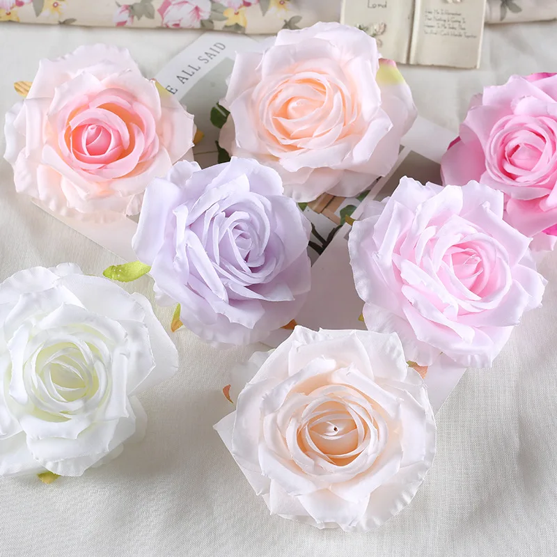 30pcs/Lot 9cm-10cm Large Artificial White Rose Silk Flower Heads DIY Wedding Decoration Wreath Scrapbooking Craft Fake Flowers