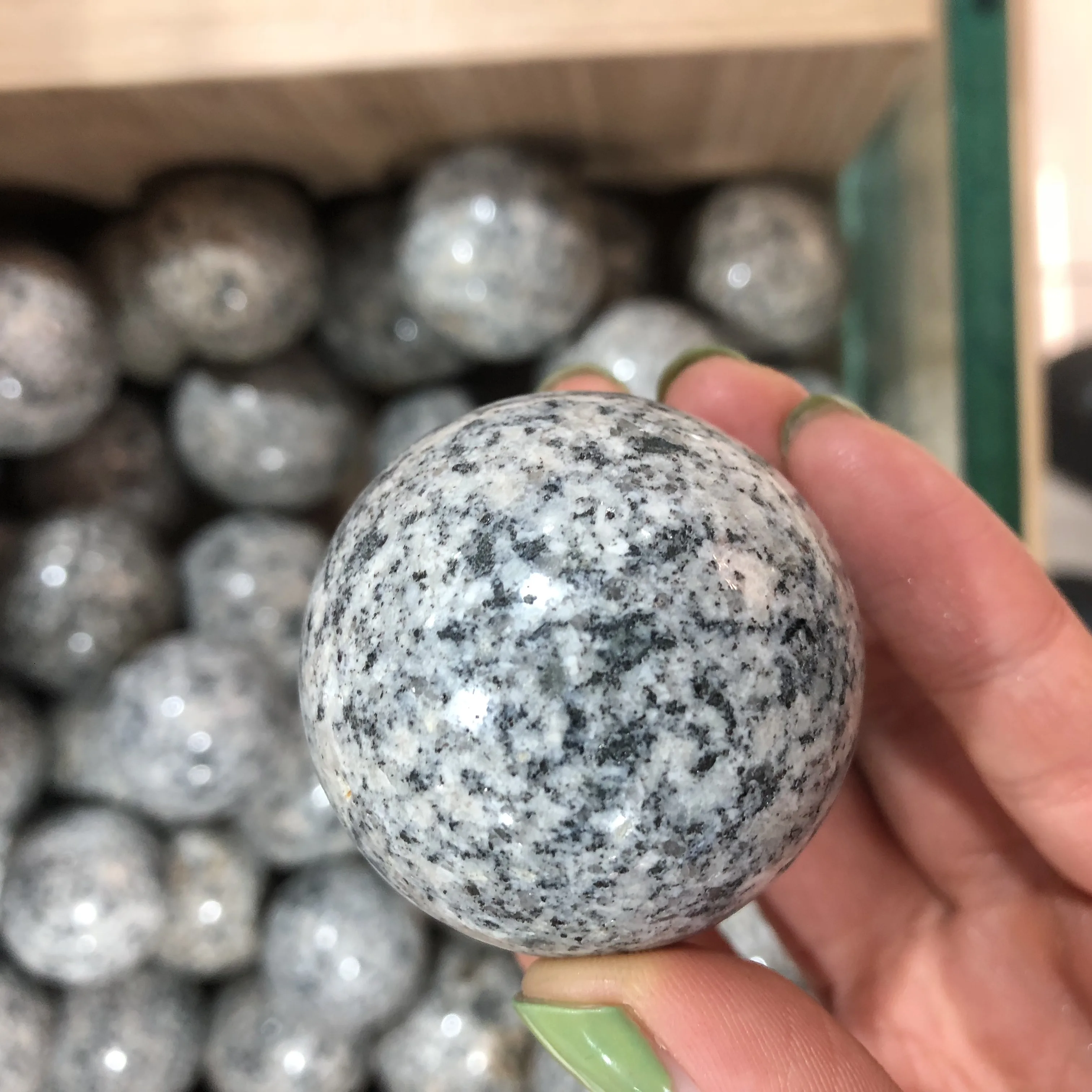 1pcs Black and white Tourmaline Crystal in Granite Sphere 200-220g