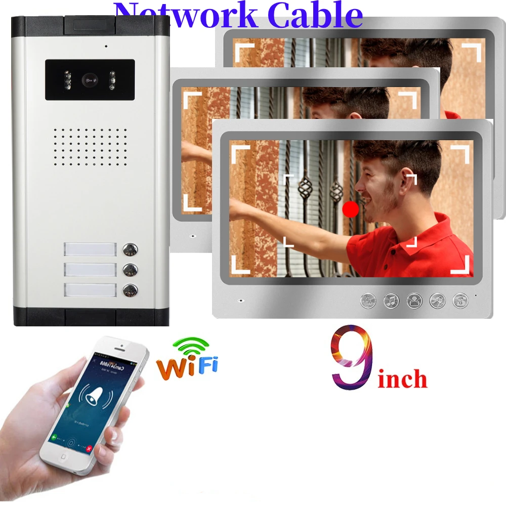 App Remote Unlock Video Intercom 9-Zoll-Monitor Netzwerk Kabel anschluss WiFi Video Tür Telefon Türklingel Visual Intercom Record System