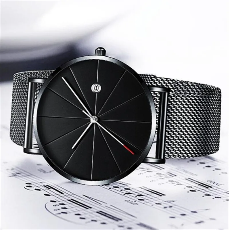 Men Business Watches Luxury Gold Watches Men Ultra thin Mens Watches Stainless Steel Mesh Belt Quartz Watches horloge mannen