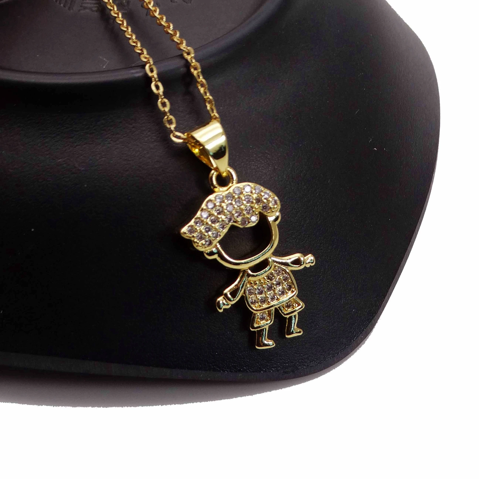 Micro zircon Couple pendant necklace Cute boys and girls copper gold plated DIY neck catenary necklace jewelry