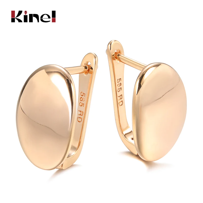 Kinel Hot Fashion Glossy Dangle Earrings 585 Rose Gold Simple Oval Earrings For Women High Quality Daily Fine Jewelry