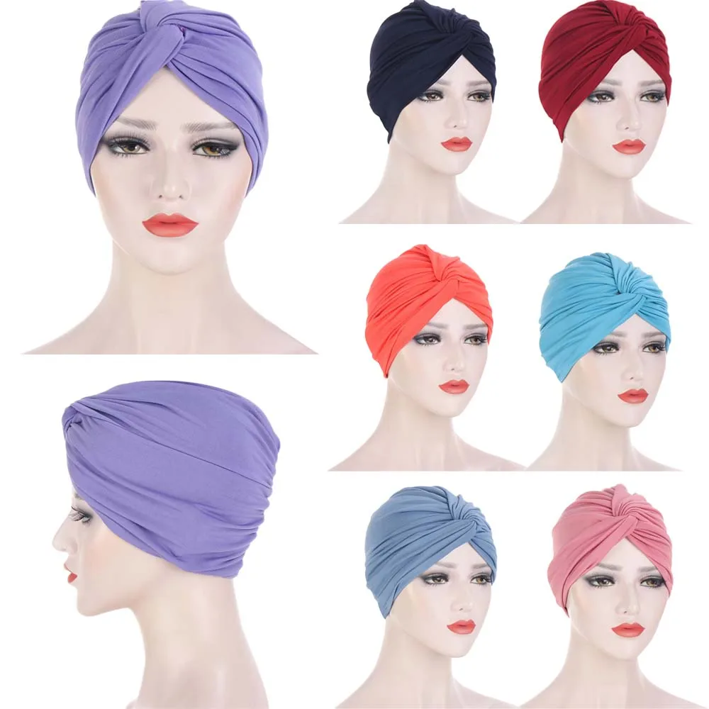 

Women Muslim Turban Hijab Folding Cross Knotted Hair Ribbon Scarf Elastic Head Wrap Headwear Bandanas Lady Hair Hats Beanie Arab