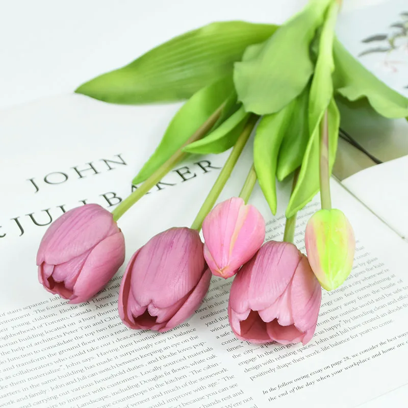 5Pcs/bunch Artificial Tulips Bouquet Real Touch Silicone Fake Flowers for Home Garden Living Room Decoration Wedding Party