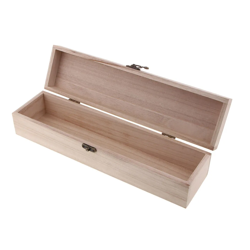 Unfinished Wooden Wine Box, Hinged with Lock, Long Wooden Box