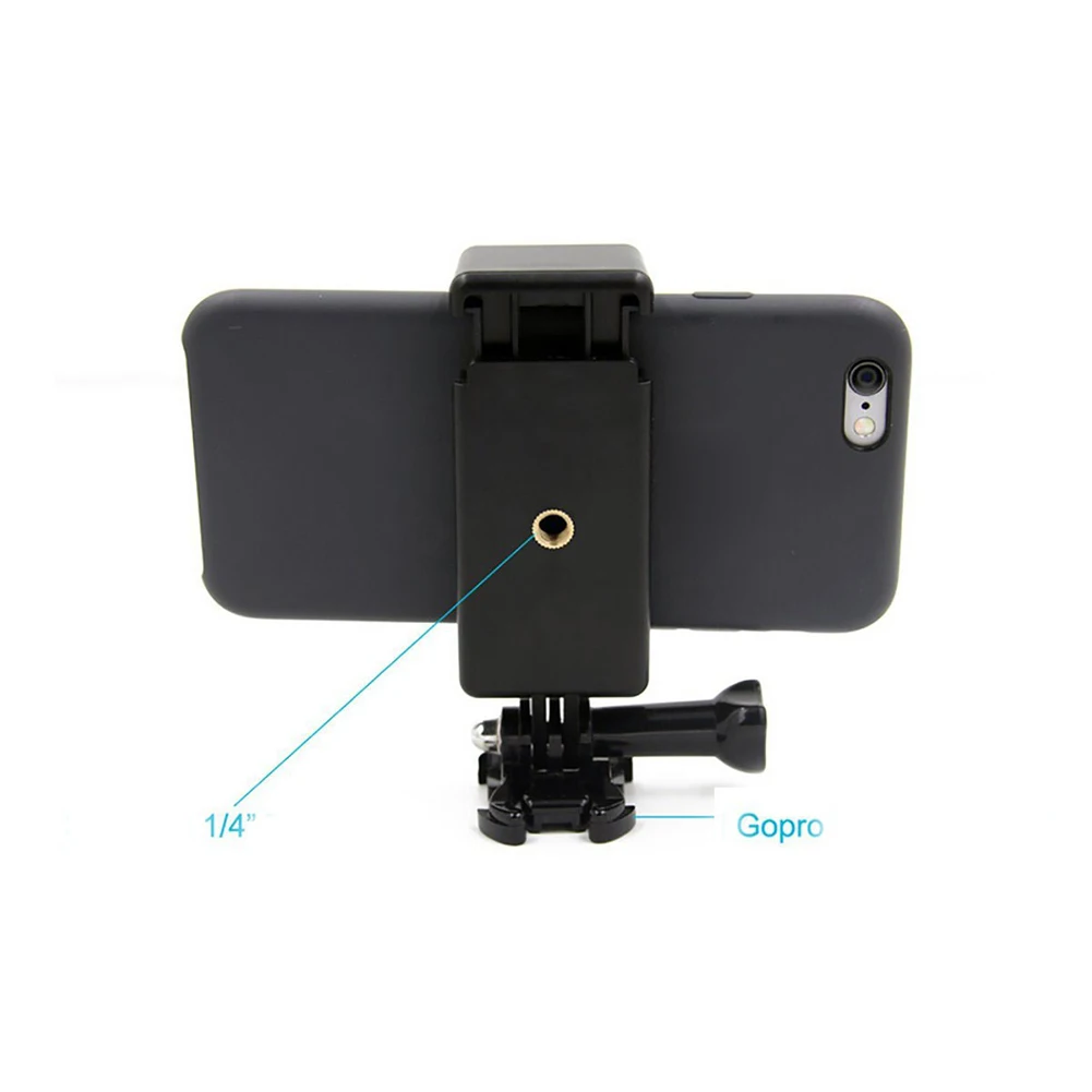 Portable Black Camera Accessory Adjustable Mount With 1/4 Screw Hole Phone Holder Stand Bracket Clip Tripod Adapter For GoPro