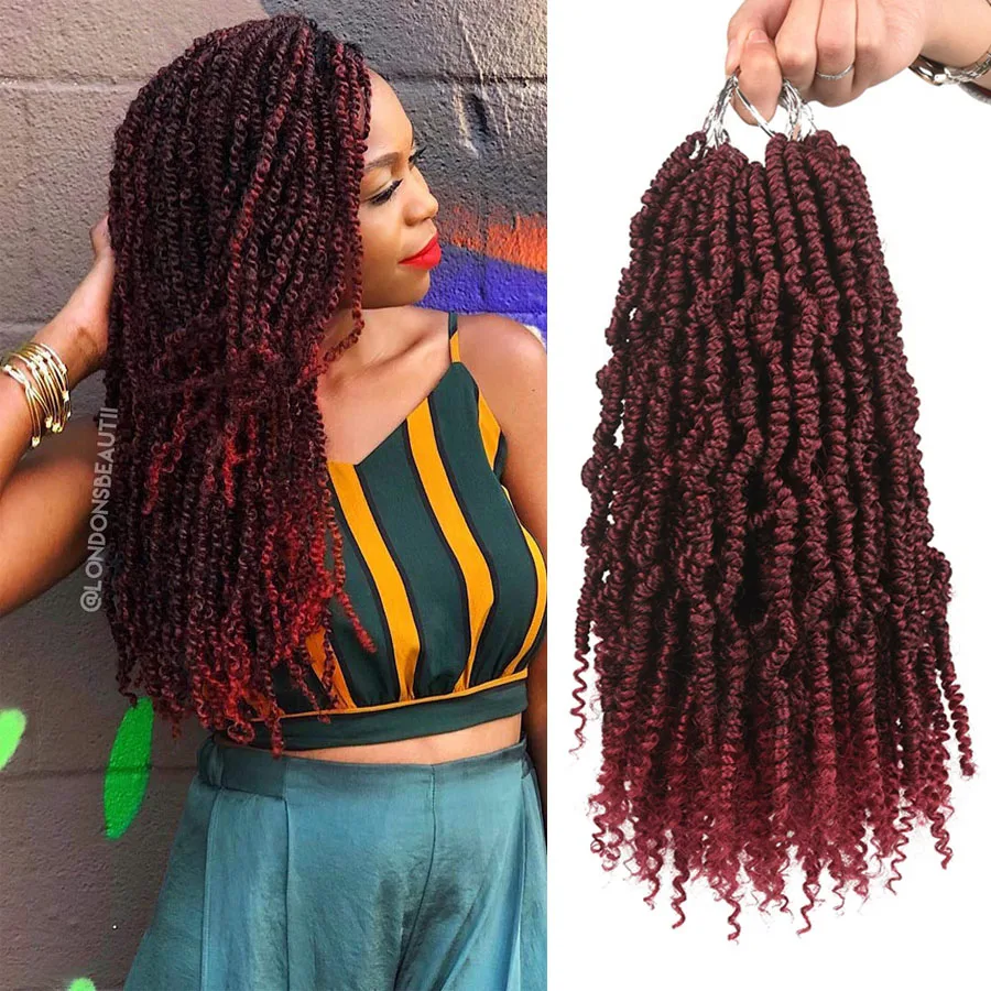 TOMO Bomb Twist Crochet Hair with Curly Ends 14 Inch Short Pre-twisted Passion Twist Crochet Braids Ombre Soft Fluffy Twist Hair