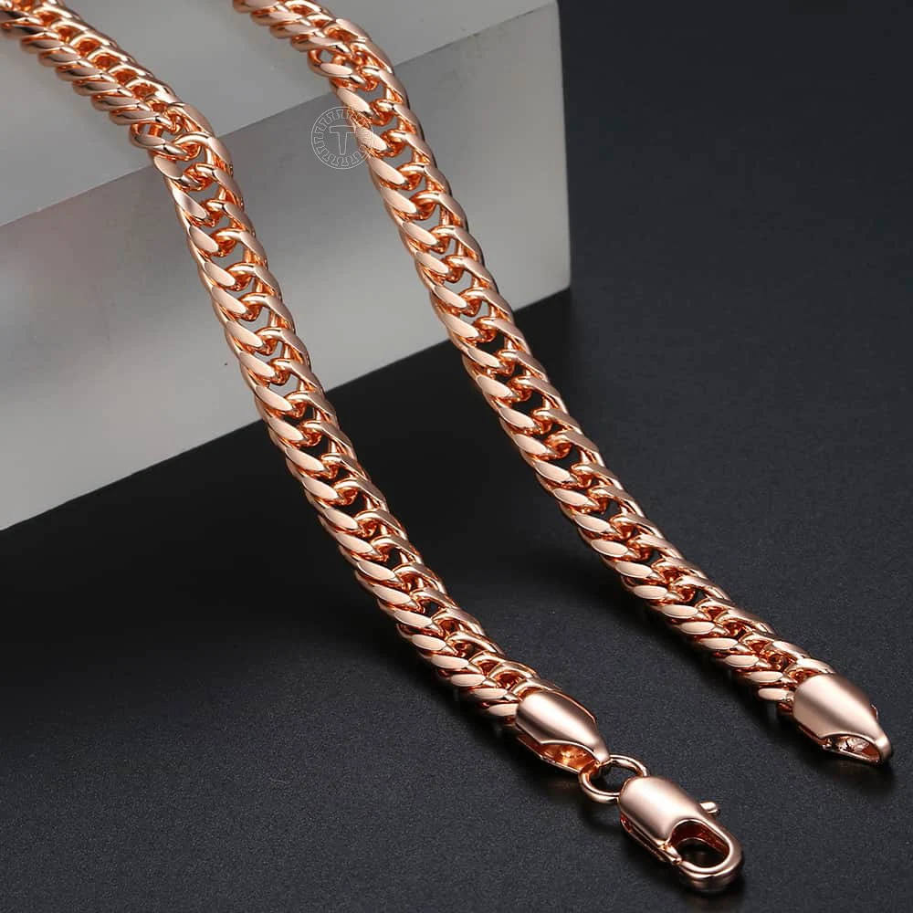 5mm Necklace for Women Men 585 Rose Gold Color Curb Cuban Link Chain Necklace Wholesale Jewelry Party Gifts 45cm-60cm GN162