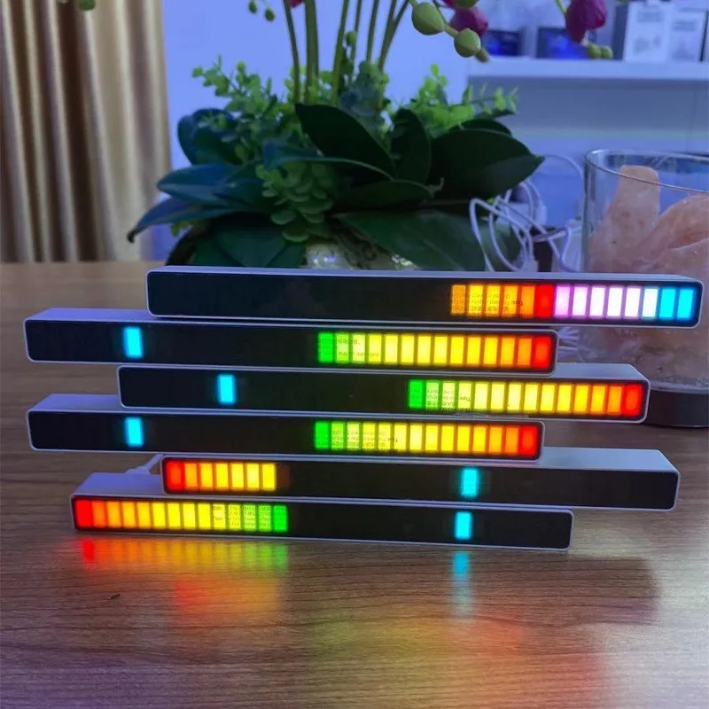 Rechargeable LED Strip Light Sound Control Pickup Rhythm Music Desktop Atmosphere RGB Light Bar Colorful Lamp for Car Decoration