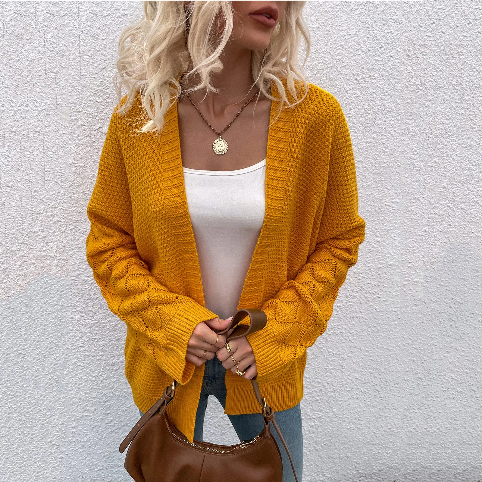 2021 Women's Sweater V Neck Button Down Long Sleeve Cable Knit Cardigan Sweaters Outerwear Thick Knittwear Coat Tops Gilet Femme