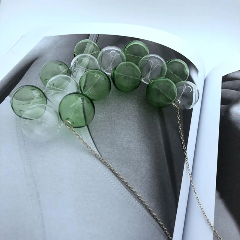 Original Handmade Blown Green Bubbles Choker Necklace For Women 2020 Unique Chic Bubbles Short Chain Necklace Femme Bjioux