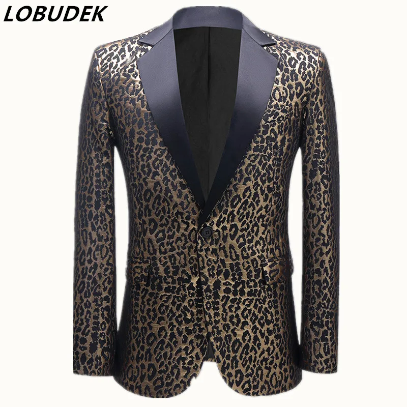 

Men's Leopard Jacquard Suit Coat Stage Formal Clothes Bar Evening Party Male Singer Host Performance Tuxedo Blazers Suit Jackets