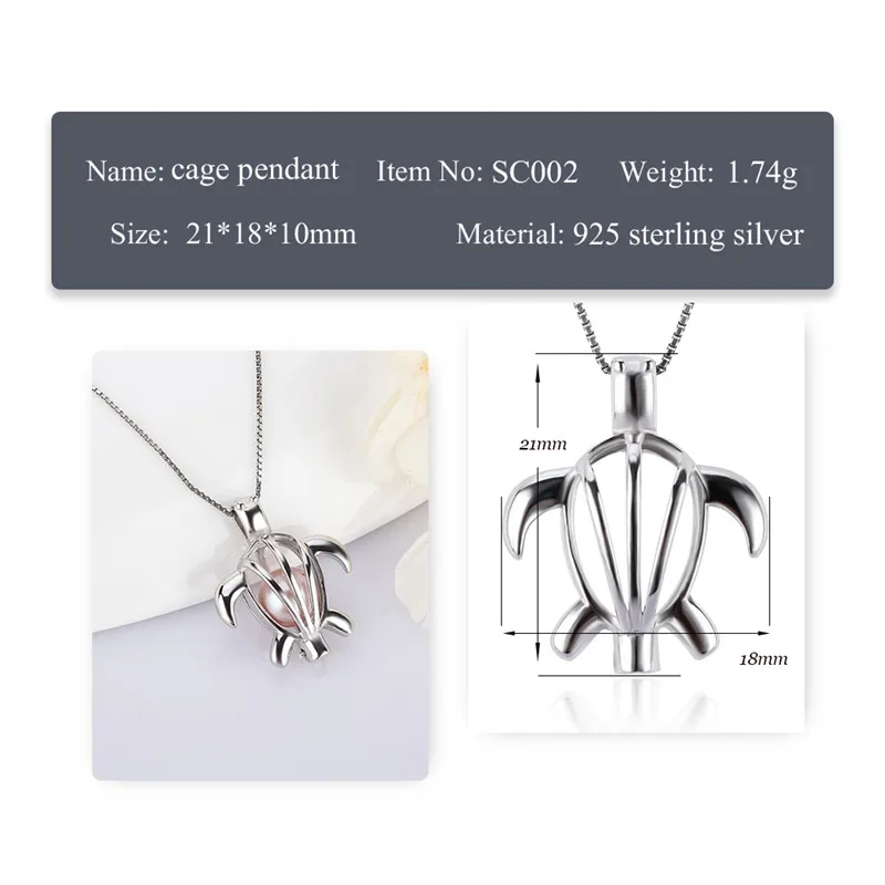 CLUCI 3pcs Silver 925 Wish Pearl Pendant Women Jewelry 925 Sterling Silver  Turtle Pearl Cage Locket Necklace Pendant SC002SB