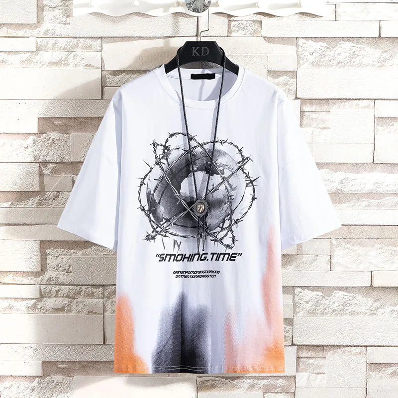 

2021 Summer Loose Casual T-shirt Men Short Sleeve Tshirts Male Fashion Trend Print Hip Hop Cotton Tee Tops High Quality Clothes