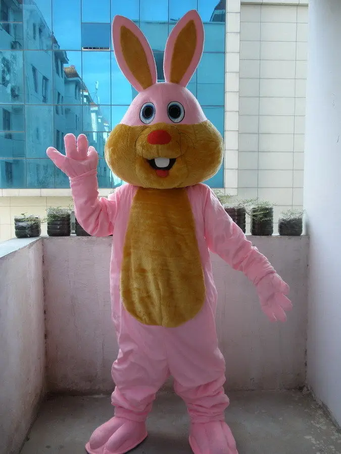 Costume de mascotte lapin rose heureux, nouvelle Version, robe fantaisie de fête d'anniversaire pour adulte, tenue d'halloween Cosplay, vêtements de noël