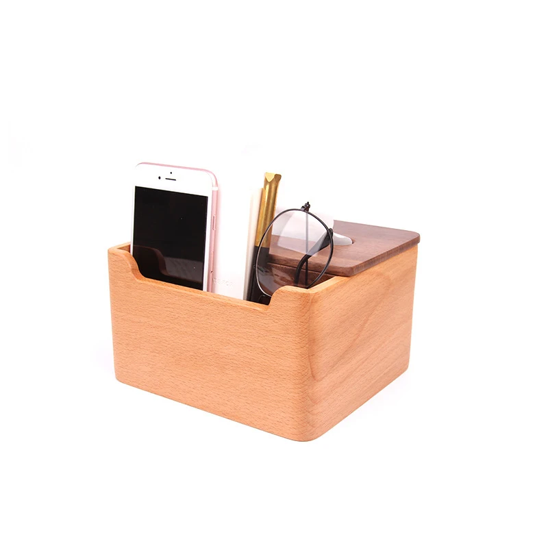 Wooden Facial Tissue Box Car Hotel Rectangle Shaped Tissue Container Towel Napkin Organizer Multifunctional Storage Box Walnut