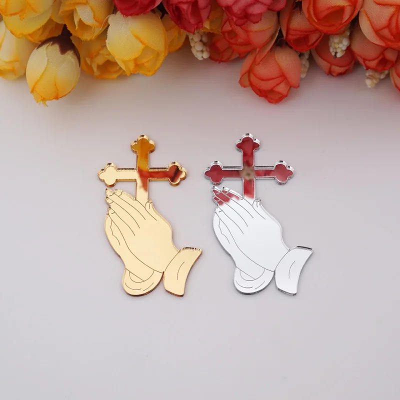 50pcs/Lot Creative Acrylic Mirror Prayer Tags with Cross Church Wedding Party Favors God Bless of The Lord's Prayer